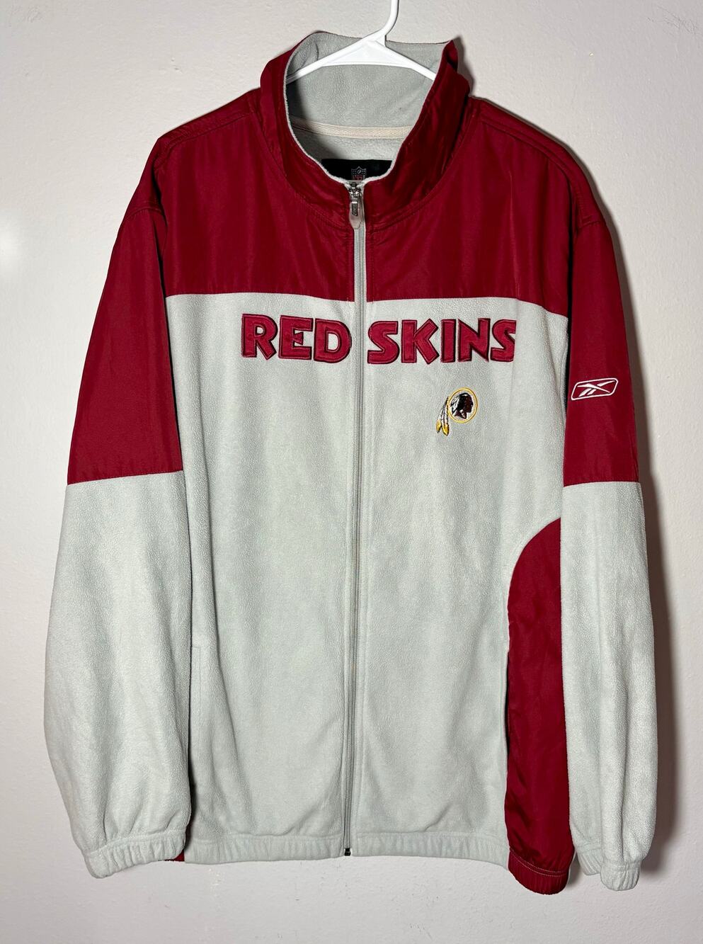 Vintage Washington Redskins Fleece Jacket Reebok NFL Full Zip Burgundy Mens 2XL